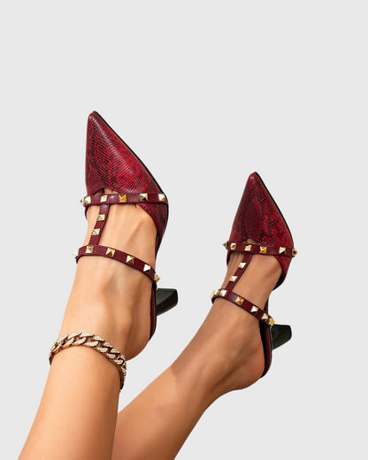 Leona Rivet Snake Texture Mules