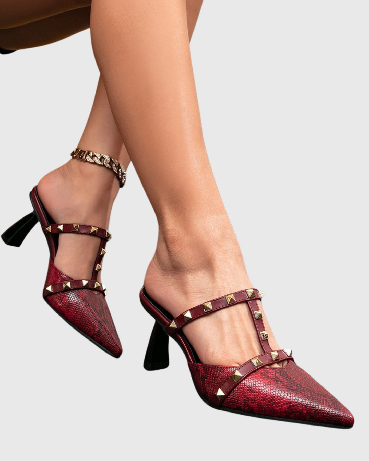 Leona Rivet Snake Texture Mules