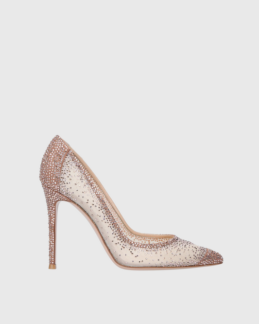 Leone Rhinestone Mesh Pumps In Beige