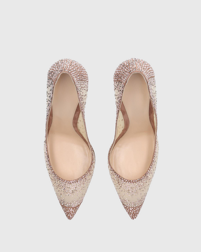 Leone Rhinestone Mesh Pumps In Beige