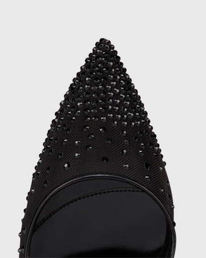 Leone Rhinestone Splicing Mesh Pumps In Red & Black