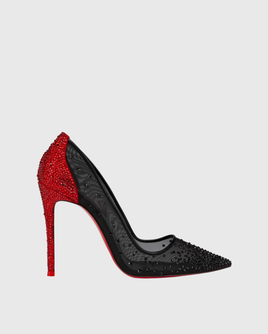 Leone Rhinestone Splicing Mesh Pumps In Red & Black