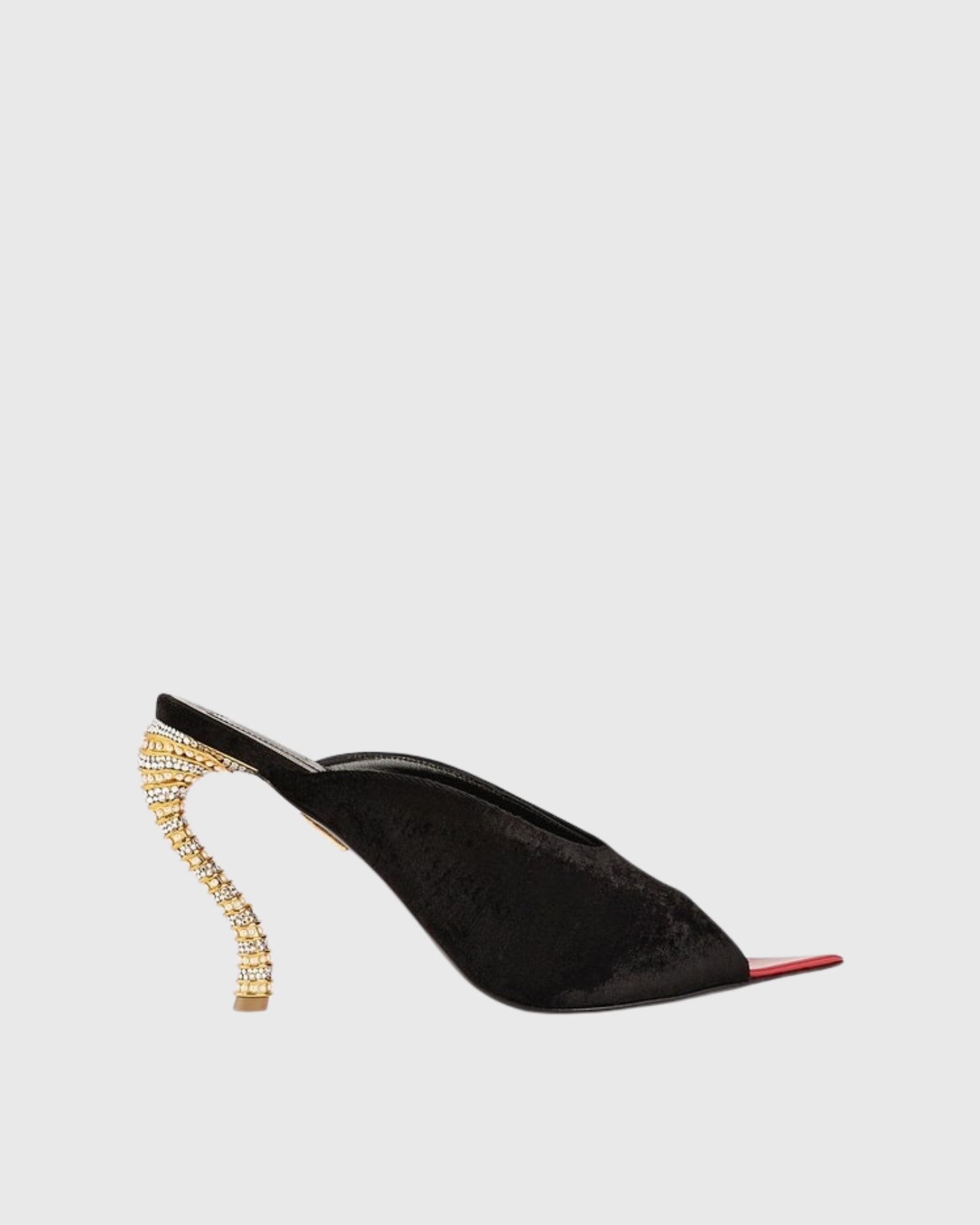 Lexi Irregular Velvet Rhinestone Slippers In Black