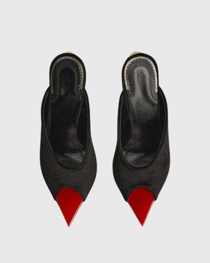 Lexi Irregular Velvet Rhinestone Slippers In Black