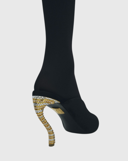 Lexi Irregular Velvet Rhinestone Slippers In Black