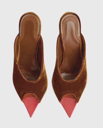 Lexi Irregular Velvet Rhinestone Slippers In Brown