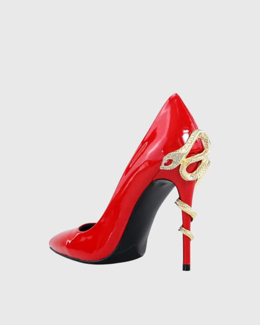 Leyla Rhinestone Snake Pumps In Red