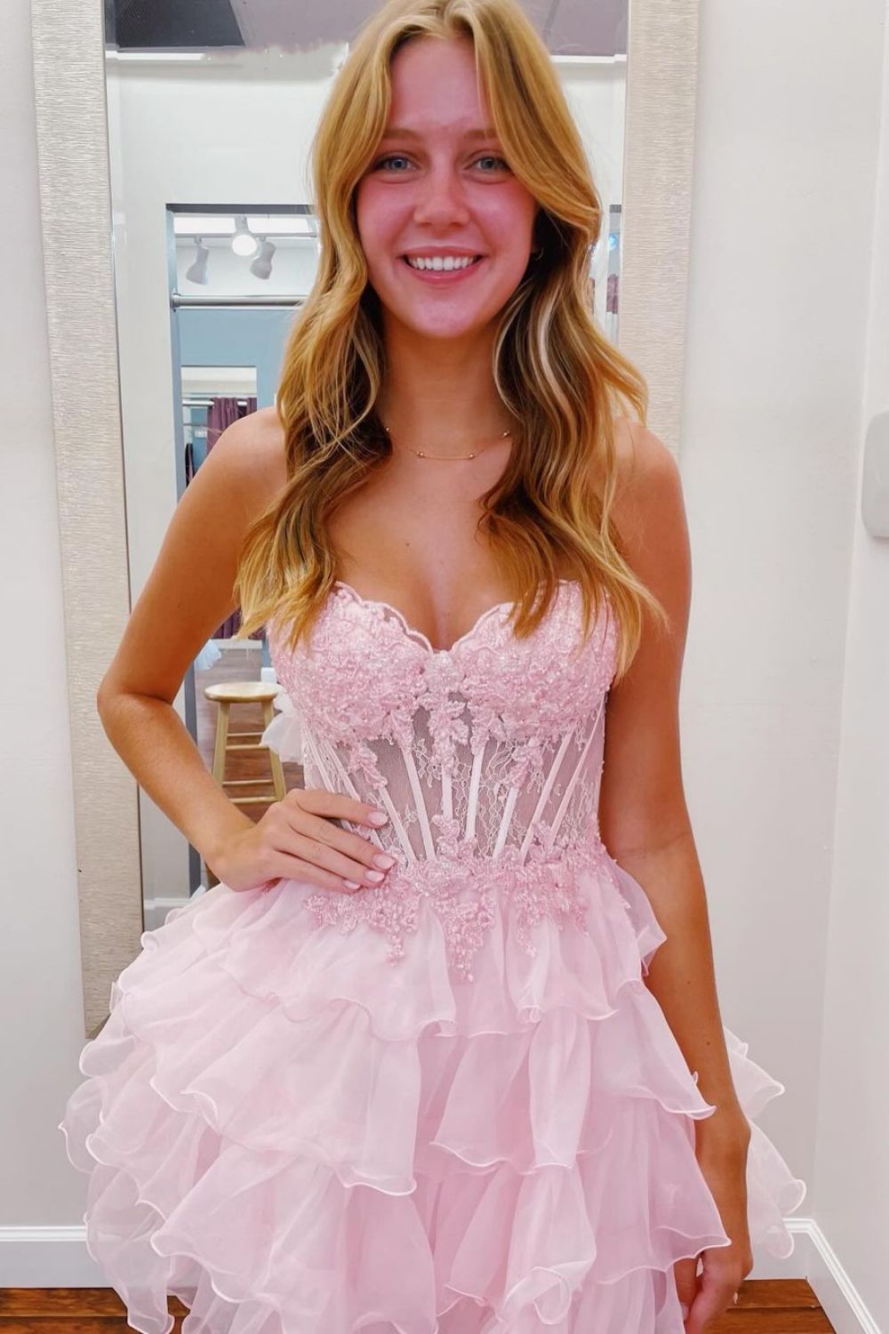 Light Blue A-Line Sweetheart Lace Up Short Tiered Tulle Dress Homecoming Dress