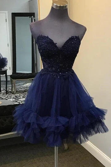 Light Blue Appliques Homecoming Dresses Tulle Sweetheart Birthday Dresses