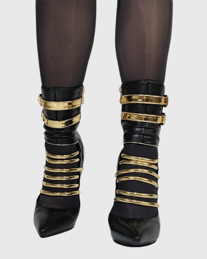 Lilah Golden Strap Bondage Pumps In Black