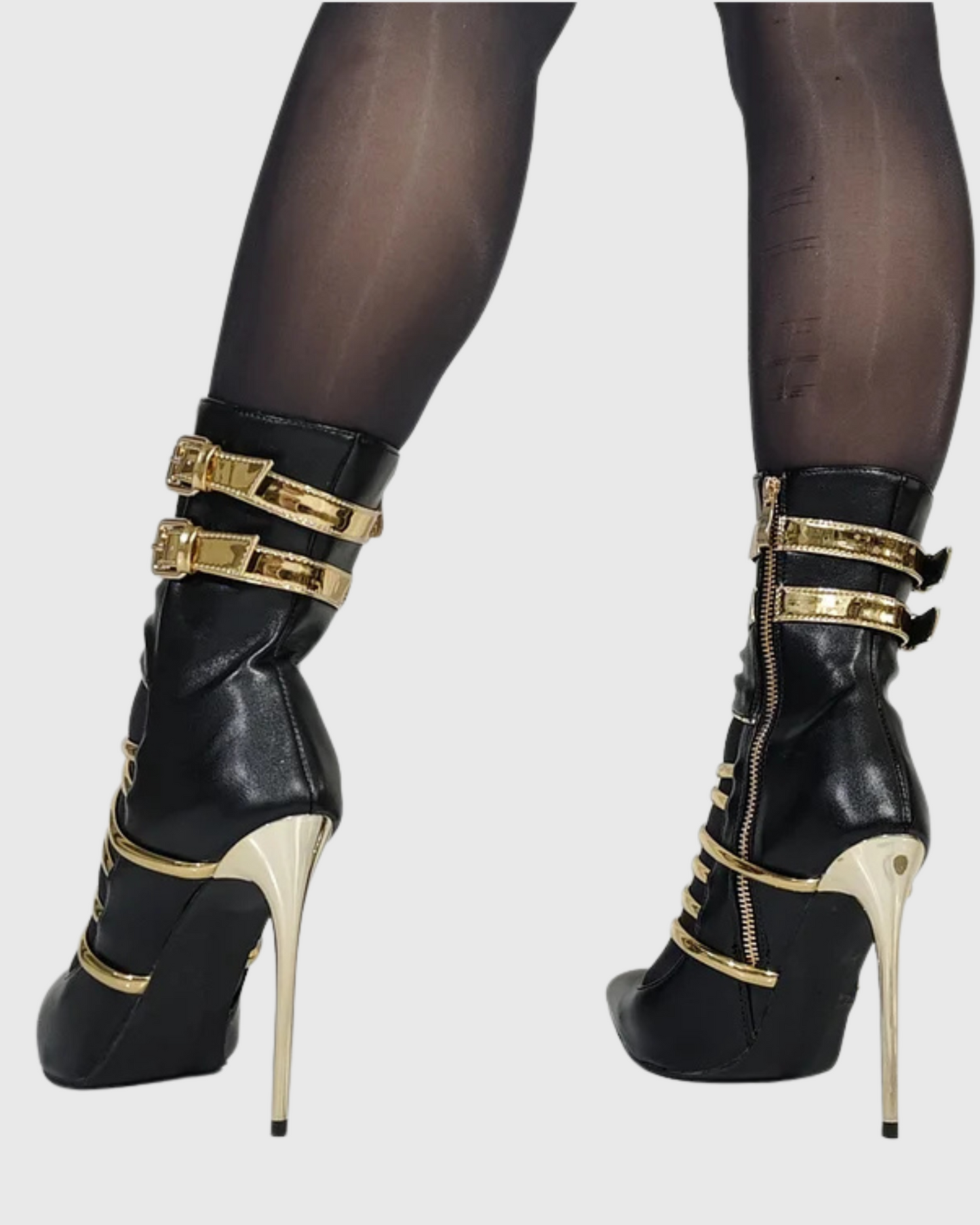 Lilah Golden Strap Bondage Pumps In Black