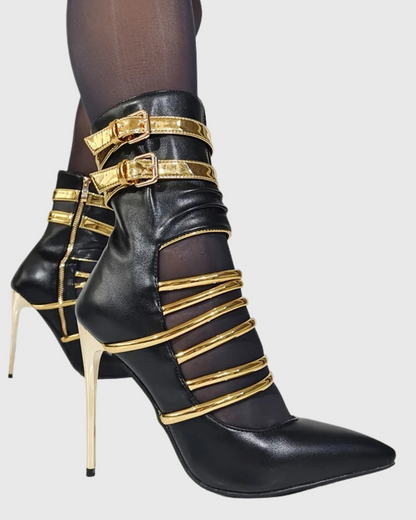 Lilah Golden Strap Bondage Pumps In Black