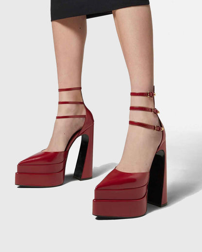 Lilla Leather Ankle Strap Platform Heels In Red