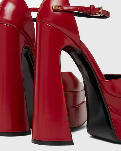 Lilla Leather Ankle Strap Platform Heels In Red
