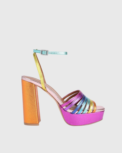 Lilly Rainbow Platform Sandals In  Hot Pink