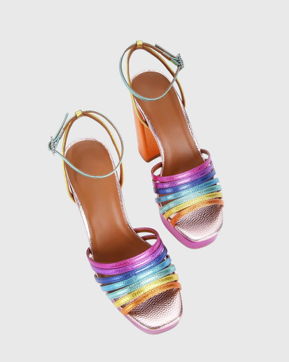 Lilly Rainbow Platform Sandals In  Hot Pink