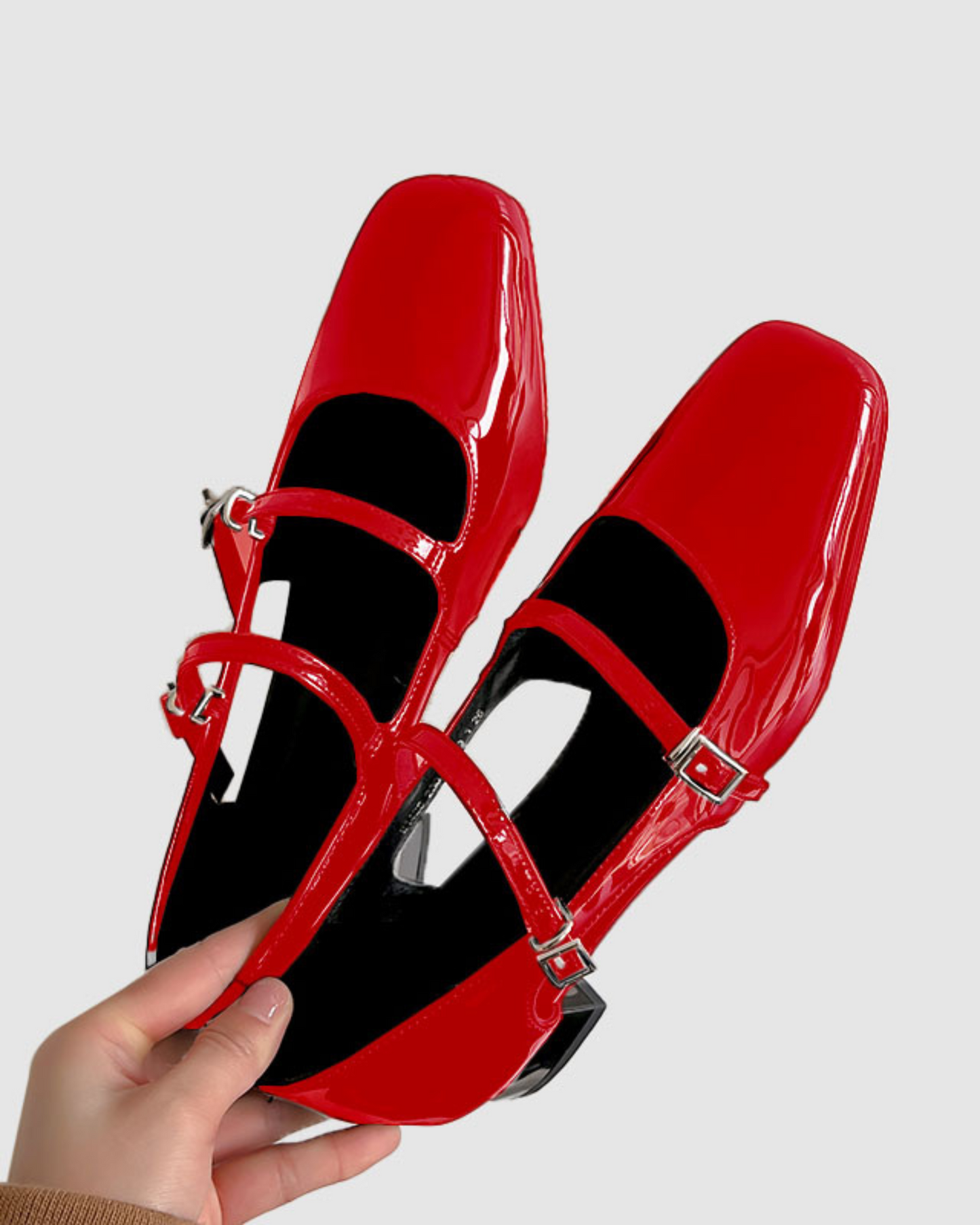 Linda Buckle Double Buckle Ballet Flats In Red