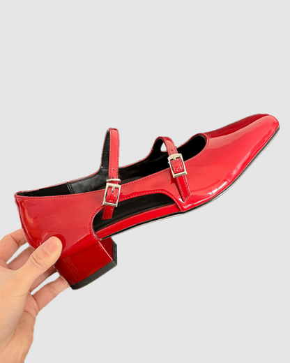 Linda Buckle Double Buckle Ballet Flats In Red