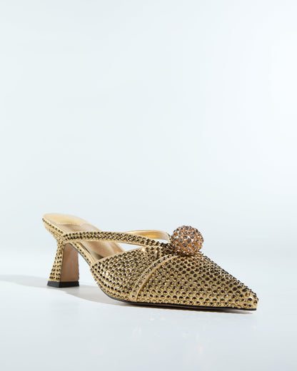 Liviana Bead Rhinestone Embellished Mules In Gold
