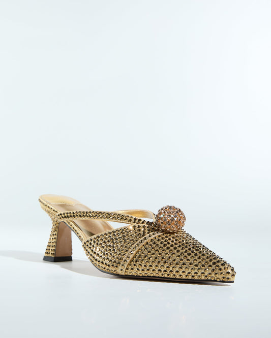 Liviana Bead Rhinestone Embellished Mules In Gold