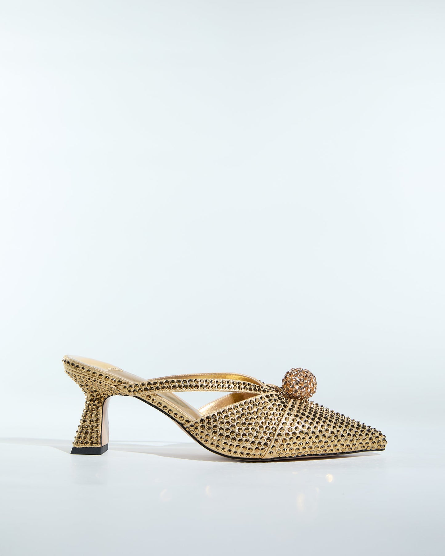 Liviana Bead Rhinestone Embellished Mules In Gold