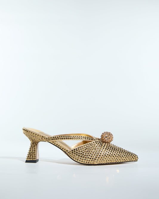 Liviana Bead Rhinestone Embellished Mules In Gold