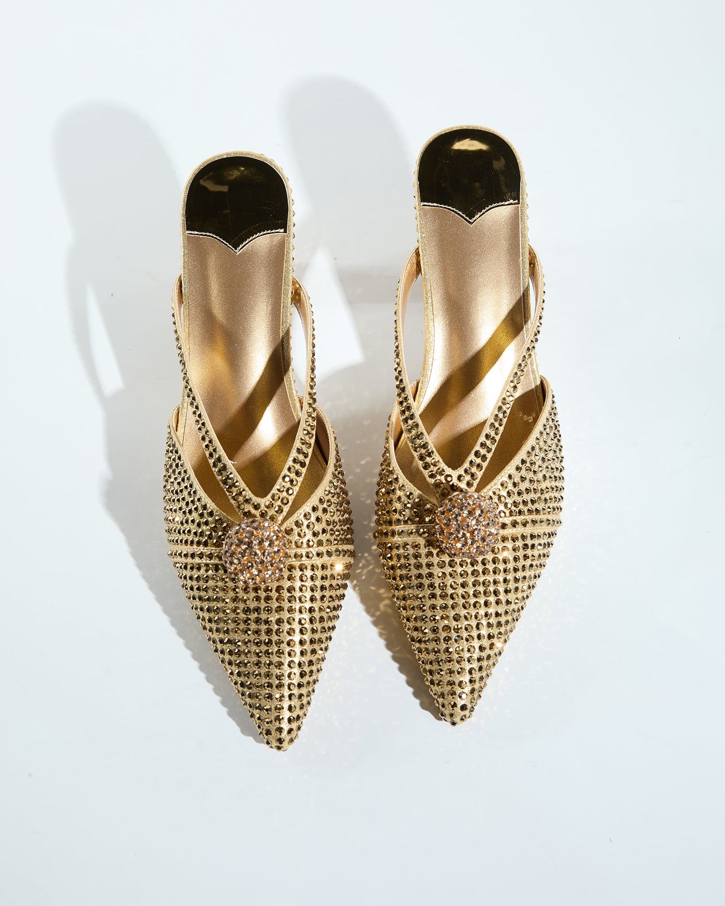Liviana Bead Rhinestone Embellished Mules In Gold