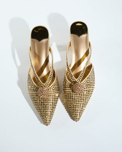 Liviana Bead Rhinestone Embellished Mules In Gold