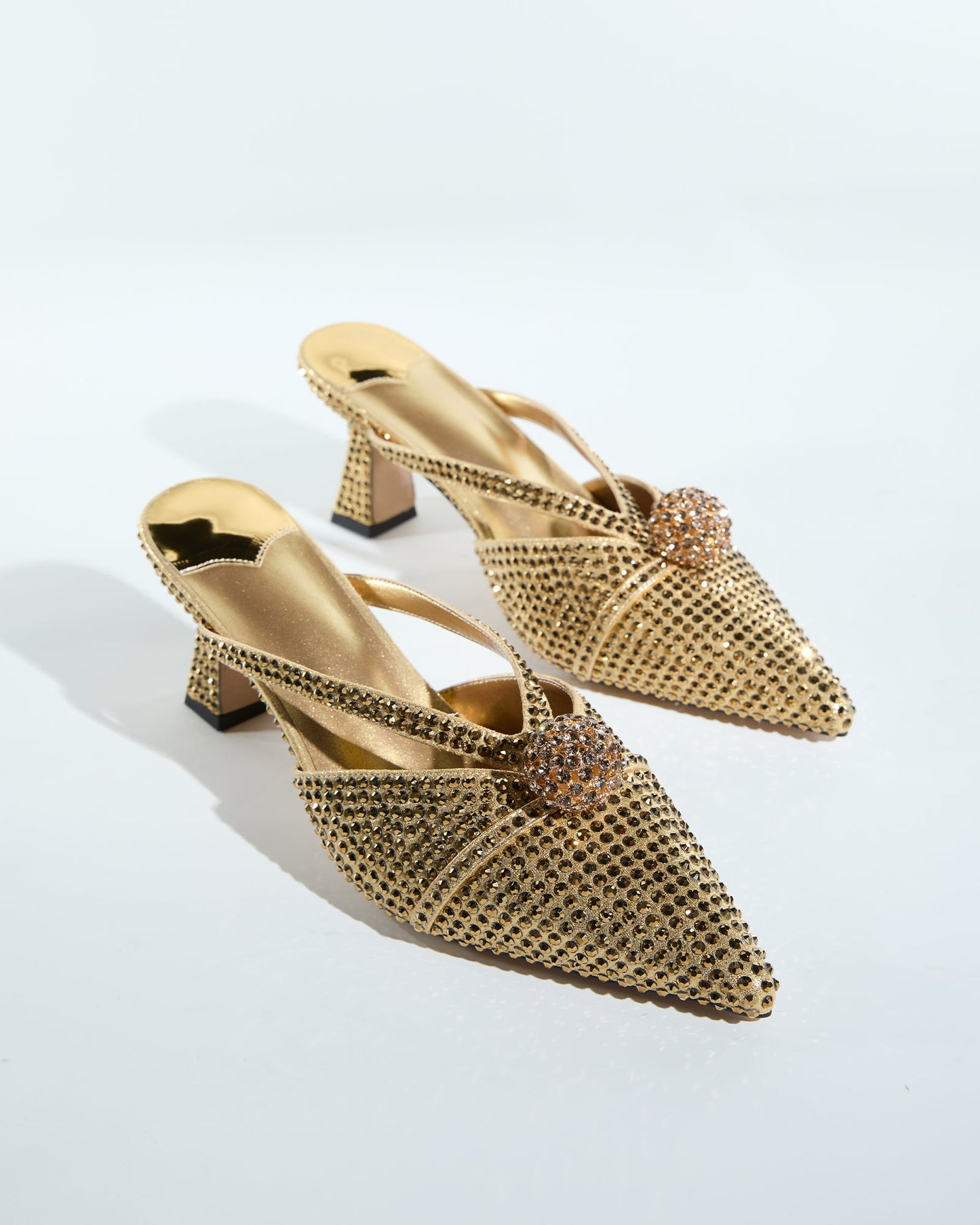 Liviana Bead Rhinestone Embellished Mules In Gold