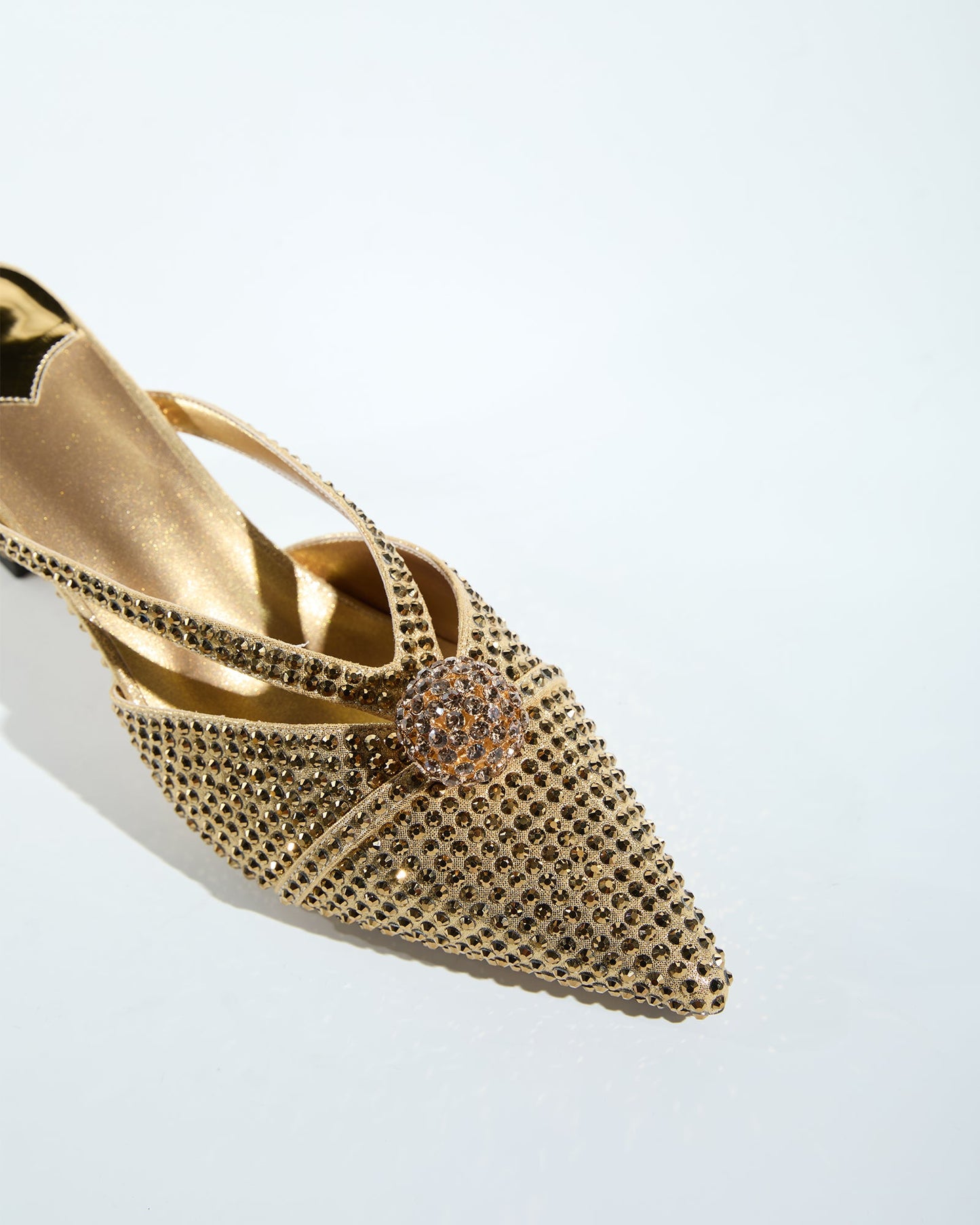 Liviana Bead Rhinestone Embellished Mules In Gold