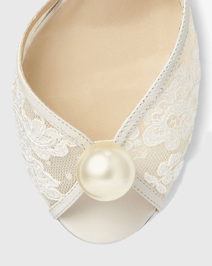 Liviana Pearl Lace Sandals In White