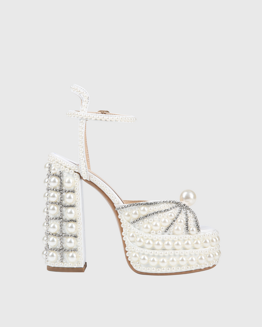 Liviana Rhinestone Pearl Platform Strap Sandals