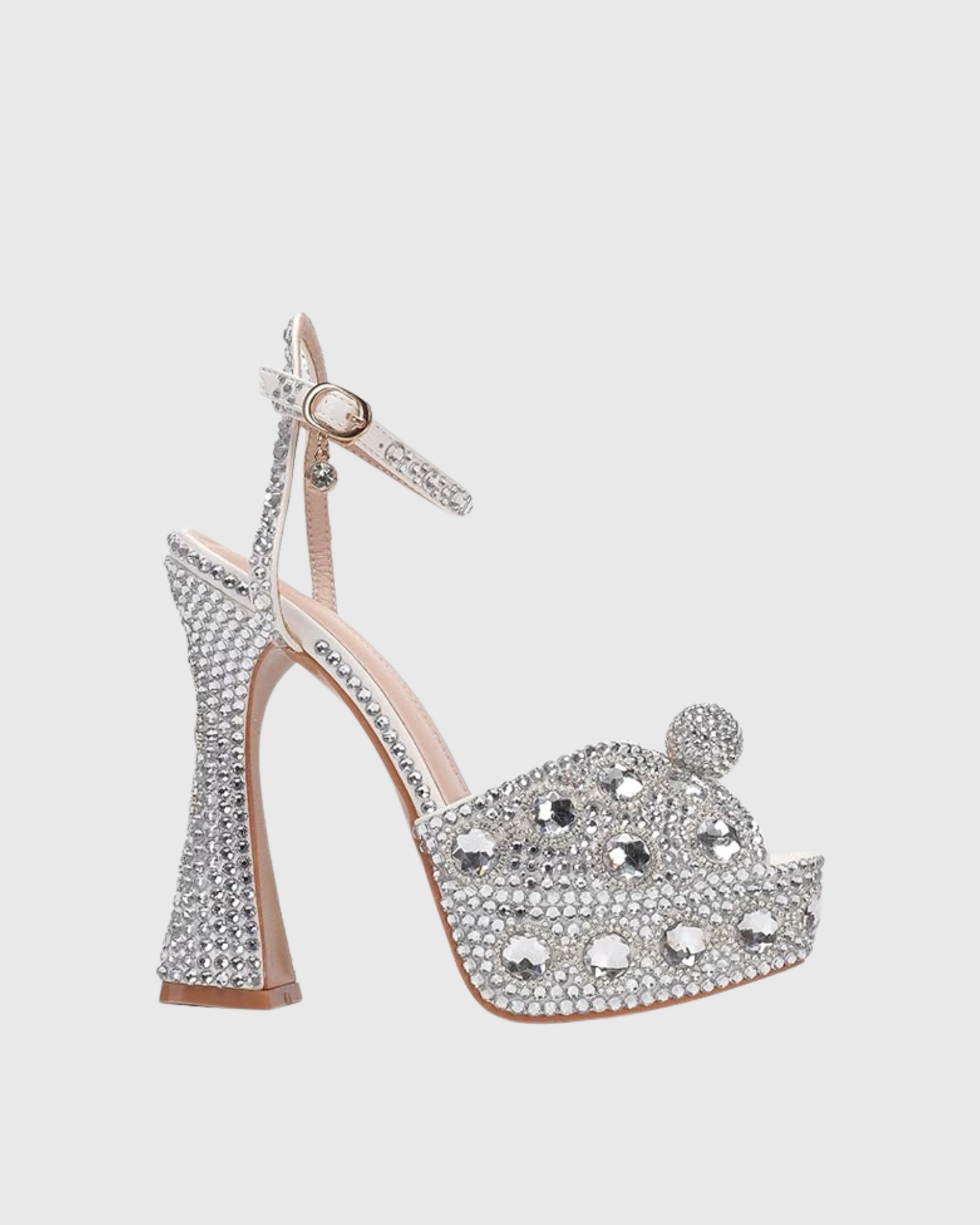 Liviana Rhinestone Platform Flared Heels In Silver