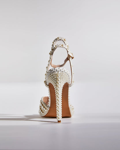 Liviana Pearl Strap Sandals In Apricot
