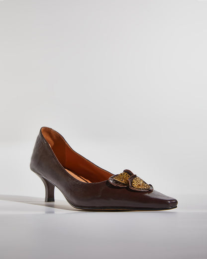 Liz Vintage Flower Kitten Heels In Brown