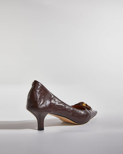 Liz Vintage Flower Kitten Heels In Brown