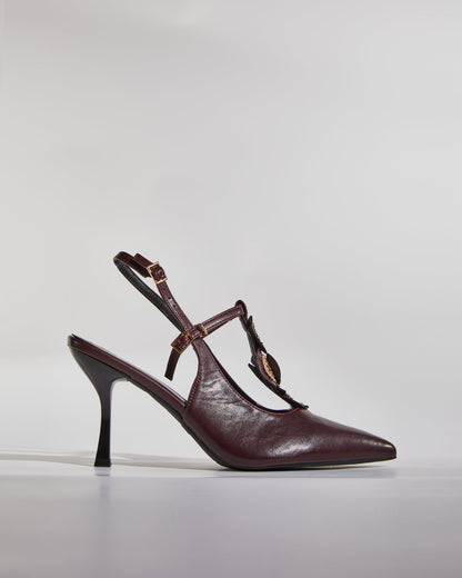 Liz Vintage Flower Slingback Pumps In Wine