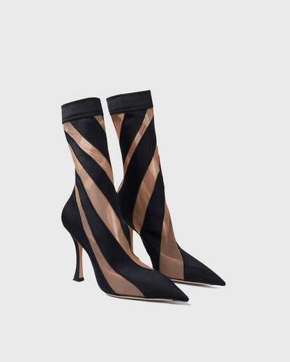 Lorenza Stripe Mesh Mid Calf Boots In Black