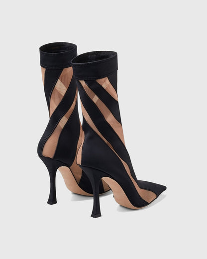 Lorenza Stripe Mesh Mid Calf Boots In Black