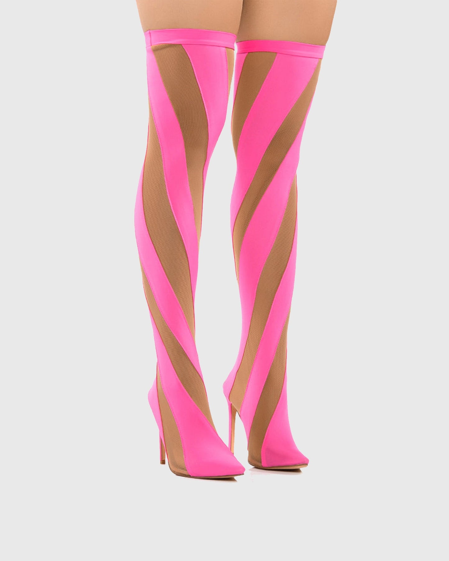 Lorenza Stripe Mesh Over The Knee Boots In Pink