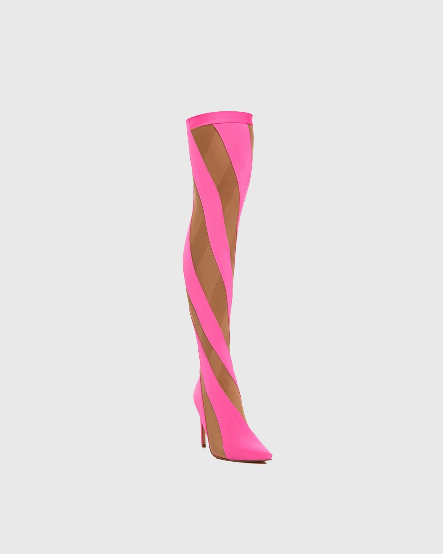 Lorenza Stripe Mesh Over The Knee Boots In Pink