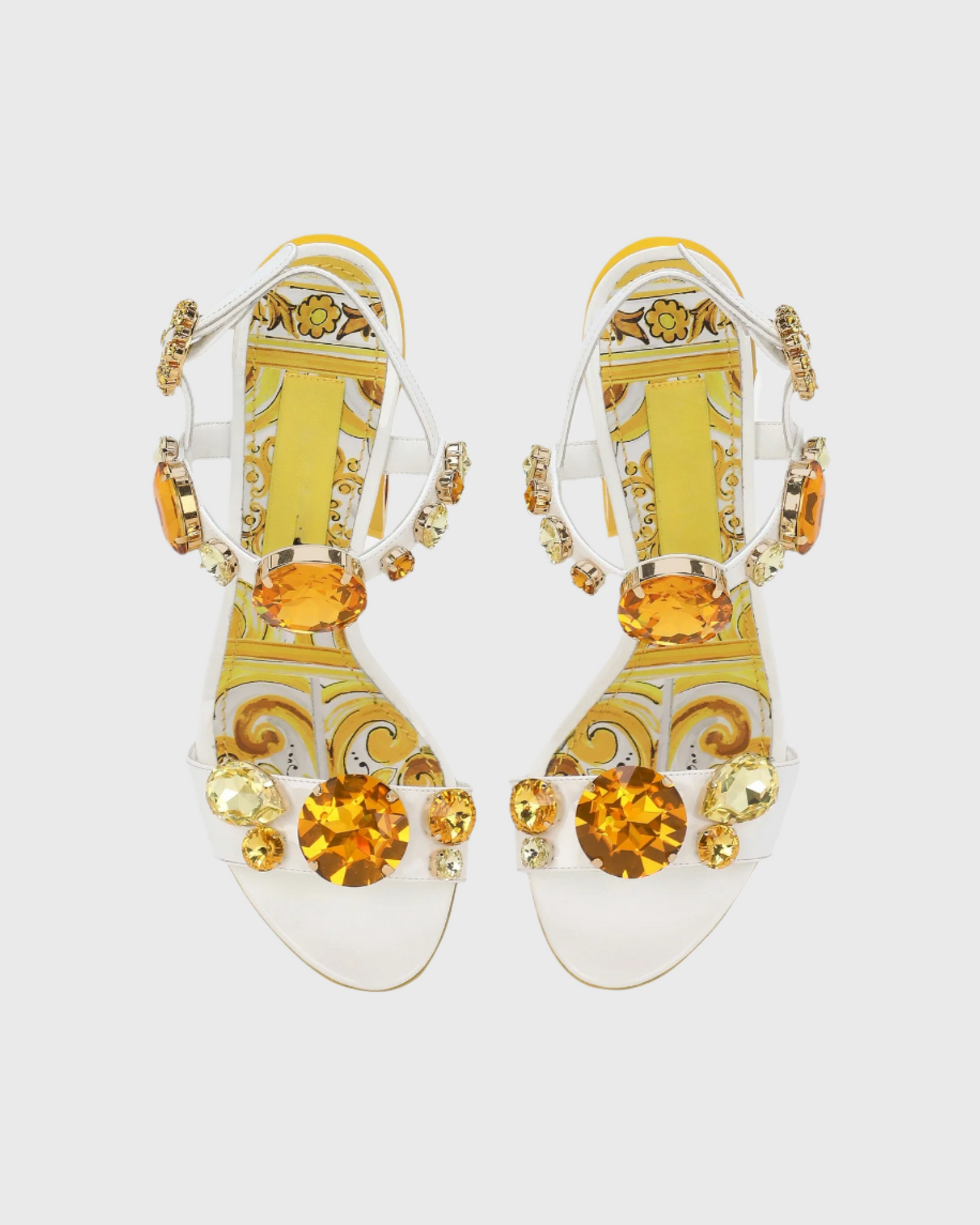 Loreto Flower Print Diamond Strap Sandals In Gold