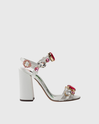 Loreto Flower Print Diamond Strap Sandals In White