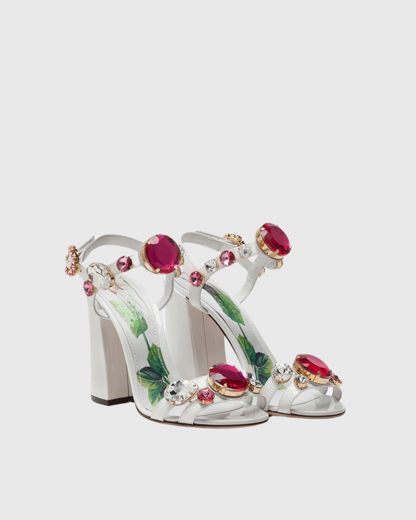 Loreto Flower Print Diamond Strap Sandals In White