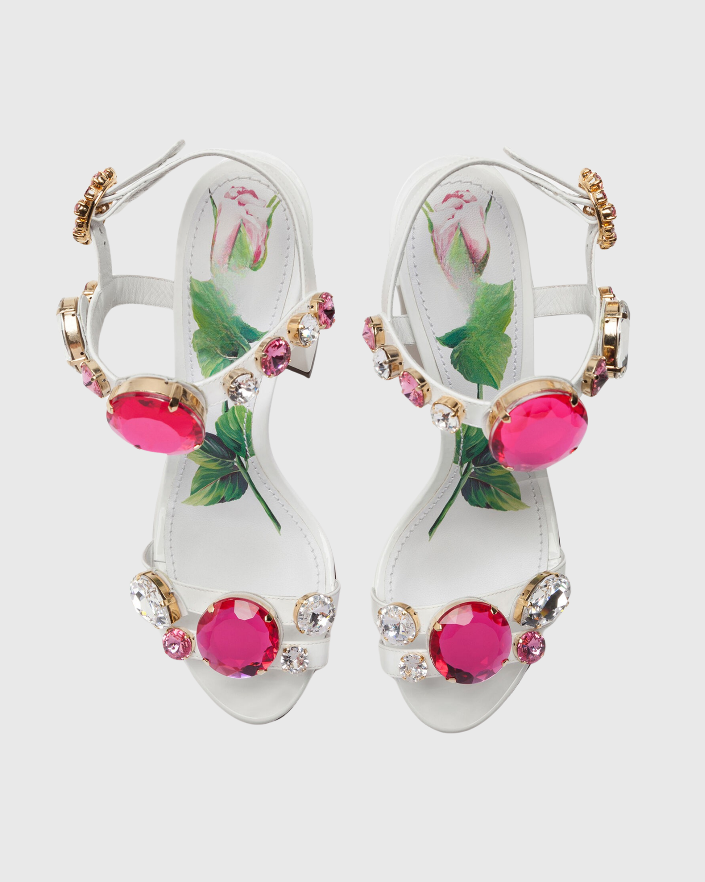Loreto Flower Print Diamond Strap Sandals In White