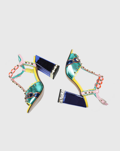 Loreto Multicolor Panel Embellished Sandals