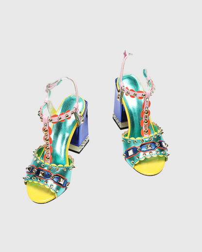 Loreto Multicolor Panel Embellished Sandals