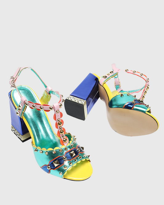 Loreto Multicolor Panel Embellished Sandals