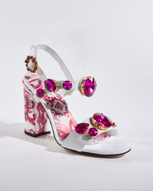 Loreto Flower Print Rhinestone Sandals In Pink