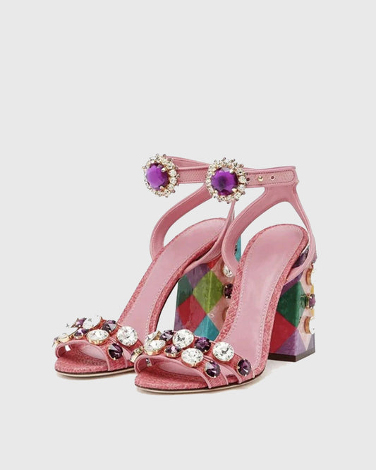 Loretta Plaid Rhinestone Sandals